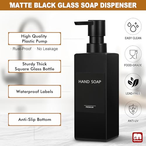 GM GMISUN GMISUN Dish Soap Dispenser, 12 fl oz / 350 ml Dual Kitchen Soap Dispensers with Sponge Holder, Customized Matte Black Kitchen Soap Dispenser Set, Modern Hand and Dish Soap Bottle Set Removable - Image 3