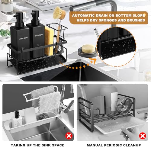 GM GMISUN GMISUN Dish Soap Dispenser, 12 fl oz / 350 ml Dual Kitchen Soap Dispensers with Sponge Holder, Customized Matte Black Kitchen Soap Dispenser Set, Modern Hand and Dish Soap Bottle Set Removable - Image 2