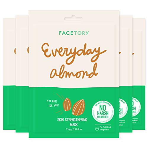 FACETORY K Beauty Face Mask Skin Care - Everyday ALMOND Skin Strengthening Sheet Mask | Plant-Based with Sweet Almond Oil (5 Pack) - Image 1