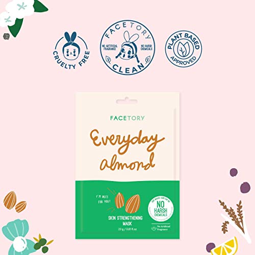 FACETORY K Beauty Face Mask Skin Care - Everyday ALMOND Skin Strengthening Sheet Mask | Plant-Based with Sweet Almond Oil (5 Pack) - Image 5