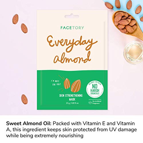 FACETORY K Beauty Face Mask Skin Care - Everyday ALMOND Skin Strengthening Sheet Mask | Plant-Based with Sweet Almond Oil (5 Pack) - Image 3