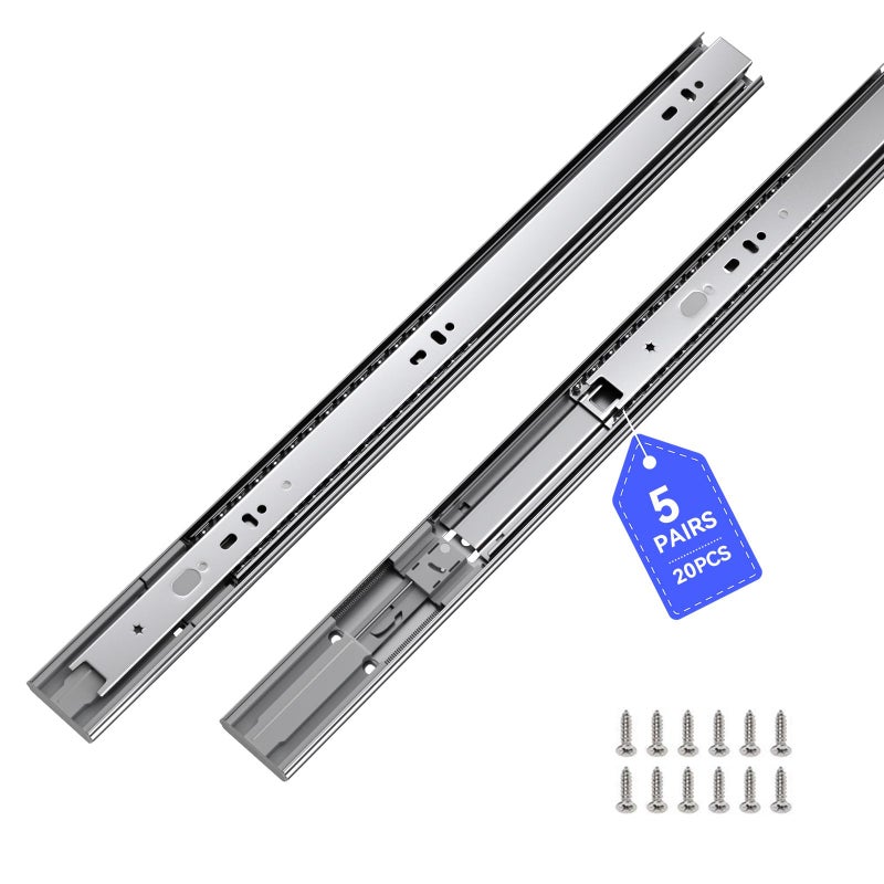LONTAN 5 Pairs 16 Inch Soft Close Drawer Slides Side Mount Heavy Duty Cabinet Drawer Glides Ball Bearing Full Extension Kitchen Cabinet Rails 100 LB Capacity
