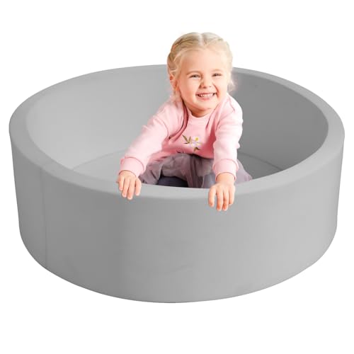 TRENDBOX Foam Ball Pit 36 x 12 Indoor Outdoor Soft Round Ball Pool Playpen Ideal Gift Toy for Babies Kids and Toddler Children No Balls  Light Gray - Image 1