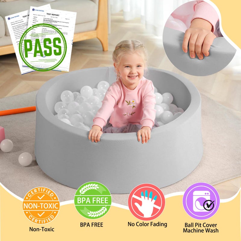 TRENDBOX Foam Ball Pit 36 x 12 Indoor Outdoor Soft Round Ball Pool Playpen Ideal Gift Toy for Babies Kids and Toddler Children No Balls  Light Gray - Image 3