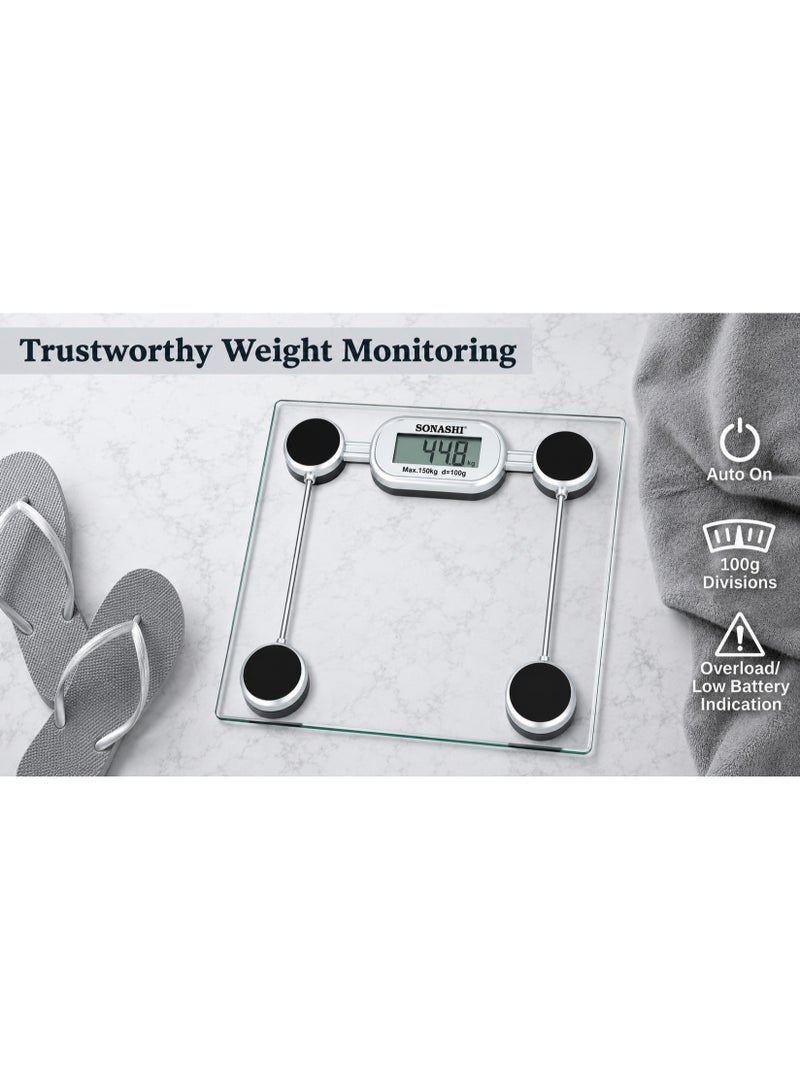 Sonashi Digital Bathroom Scale SSC-2208 | Tempered Glass | 150kg Capacity | LCD Display - Image 3