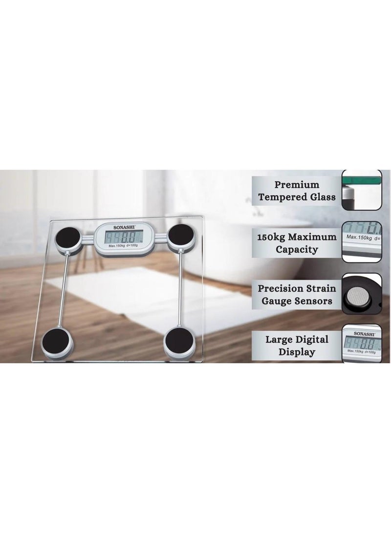Sonashi Digital Bathroom Scale SSC-2208 | Tempered Glass | 150kg Capacity | LCD Display - Image 5