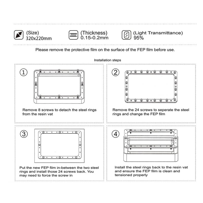KOYOFEI 6 PCS FEP Film 3D Printer Accessories Spare Parts, FEP Film for ELEGOO Jupiter, Jupiter SE, Photon M3 Max 12.8-13.6 inch Resin 3D Printers 380x260x0.15mm - Image 5