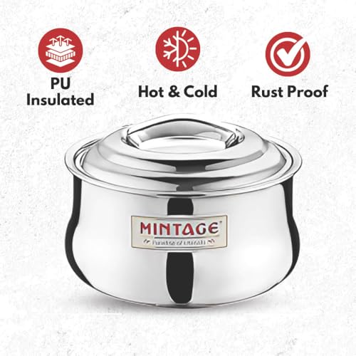 Mintage Symphony Casserole Set of 3 (1500ml + 2200ml + 2700ml) | Casserole for Roti Hot Case | Stainless Steel Hot Pot, Food Grade Rice-Gravy-Curry, Silver Hot Box with Steel Lid - Image 3
