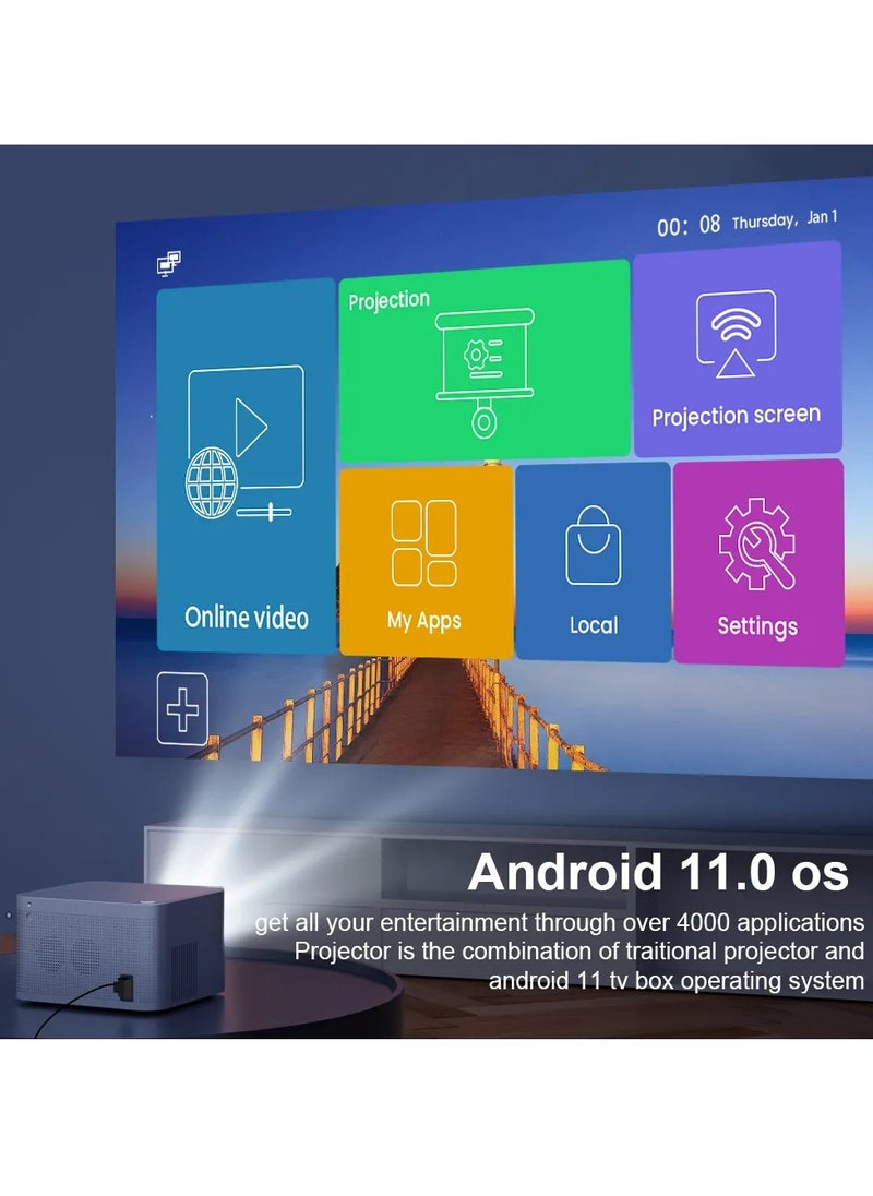 جهاز عرض HY350 محمول يعمل بنظام Android 11 بدقة 1080 بكسل عالية الدقة 4K، لاسلكي يعمل بنظام Android وWiFi، أجهزة عرض ذكية