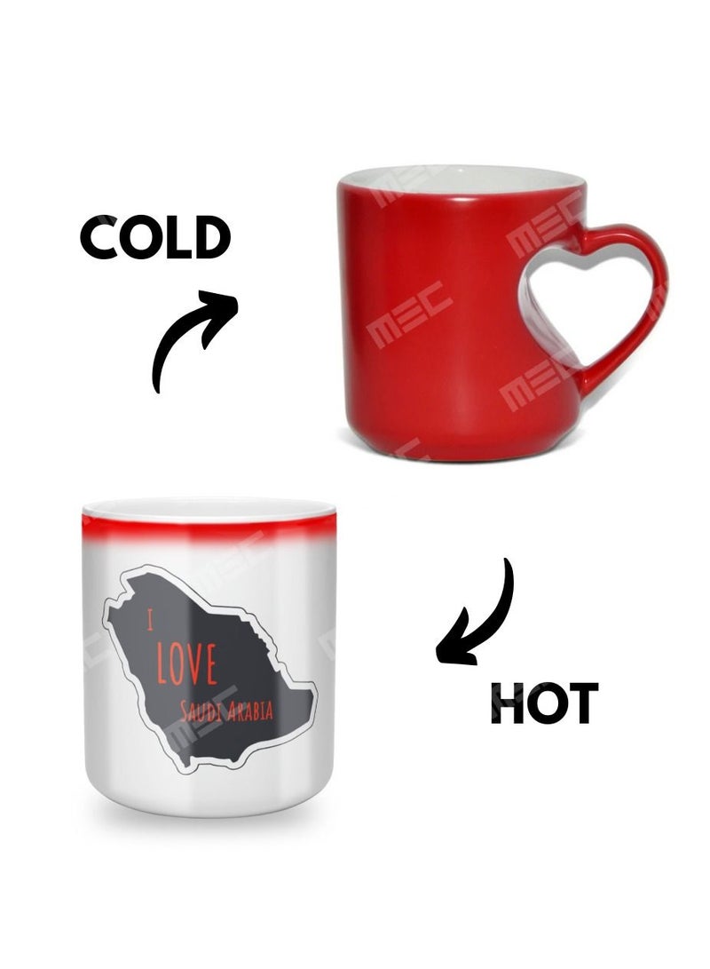 إم إي سي أنا أحب المملكة العربية السعودية كوب سحري متغير اللون مطبوع عليه كوب قهوة 11 أونصة شكل قلب داخلي - Image 1