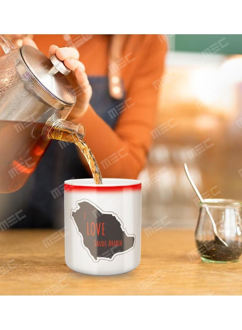 إم إي سي أنا أحب المملكة العربية السعودية كوب سحري متغير اللون مطبوع عليه كوب قهوة 11 أونصة شكل قلب داخلي - Image 3