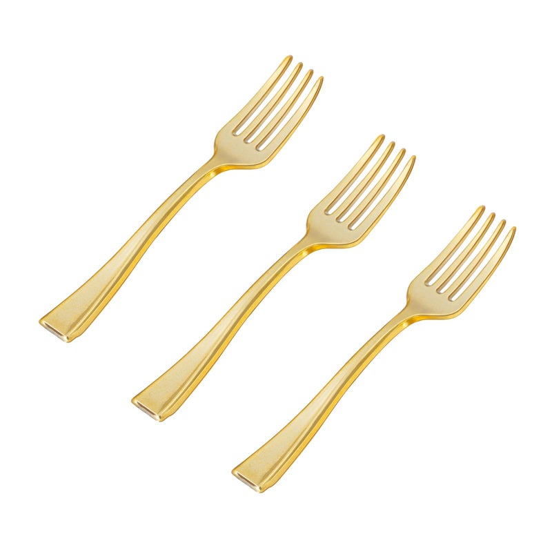 N9R 300PCS Gold Plastic Mini Forks  4 Inches - Heavy Duty Disposable Cocktail  Dessert & Appetizer Forks  Elegant Party Serving Utensils for Tastings  Finger Foods  Weddings  Events - Image 1