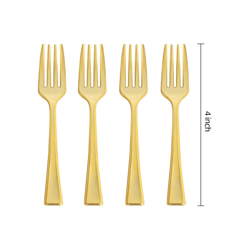 N9R 300PCS Gold Plastic Mini Forks  4 Inches - Heavy Duty Disposable Cocktail  Dessert & Appetizer Forks  Elegant Party Serving Utensils for Tastings  Finger Foods  Weddings  Events - Image 2