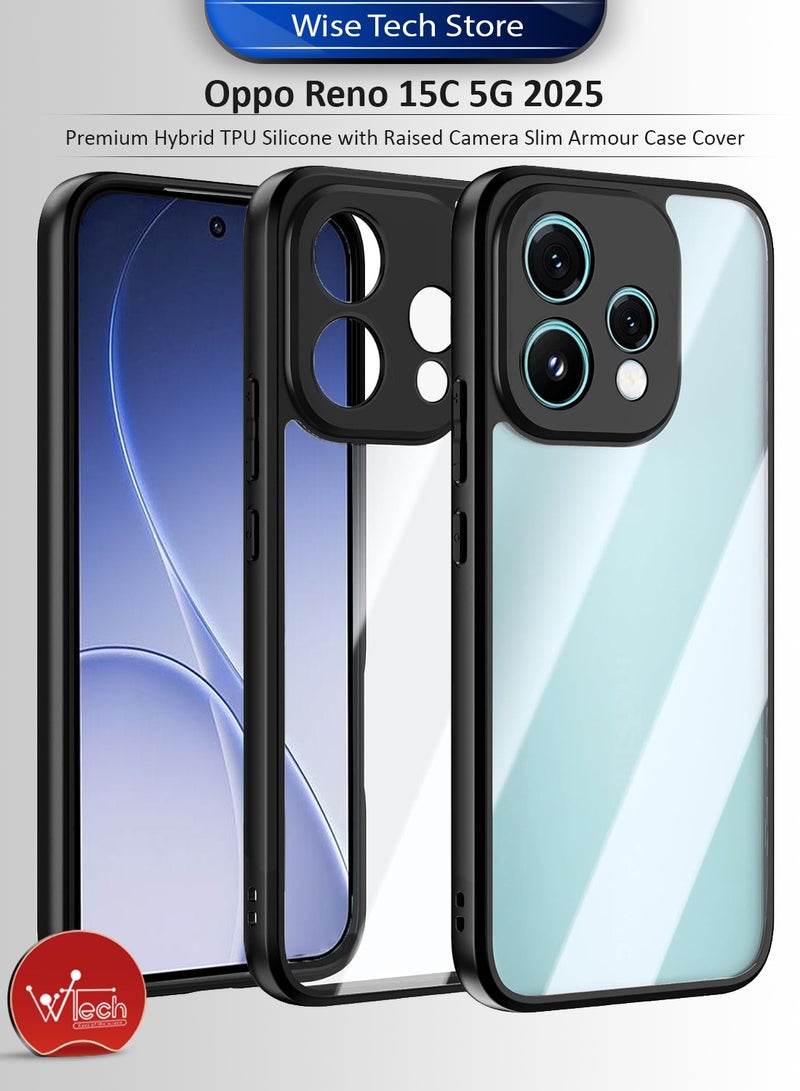 دبليو تيك غطاء حافظة رينو أوبو 15C 5G 2025 الفاخر من سيليكون TPU المزود بحواجز حماية بارزة نحيفة (MCAPSA) - شفاف/أسود - Image 1