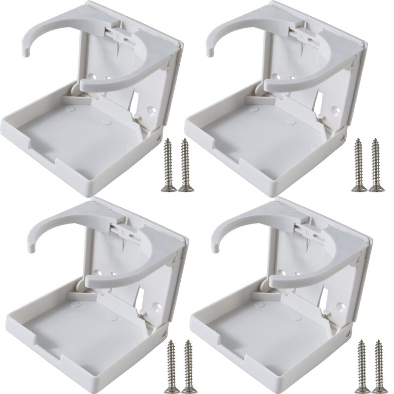 ROYHOO 4PCS Adjustable Folding Drink Holder Universal Car Cup Bottle Holder for Marine Boat Caravan Car Trucks RVs Vans with Wall Mounted ScrewsWhite