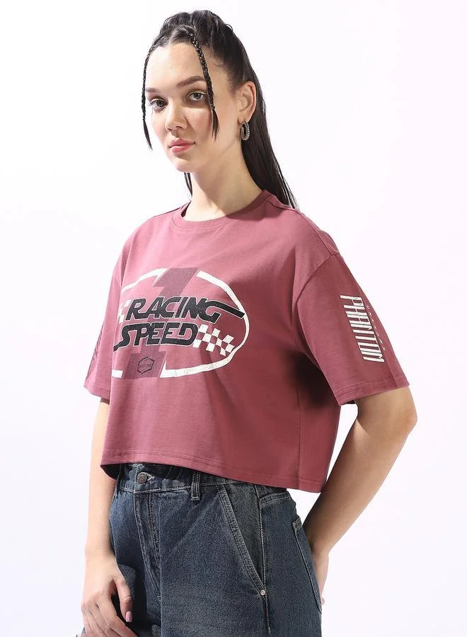 Women's Rust 100% Cotton Printed Boxy Fit T-Shirt