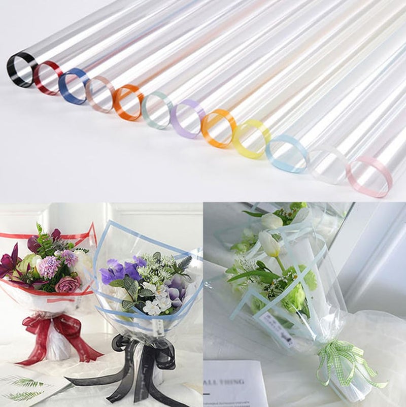 Saksham Coloured Border Clear Waterproof Floral Wrapping Paper (10 Sheets 58cm x 58cm) | Transparent Bouquet Wrap Sheets for Flowers (Lavender) | Korean Style Gift Wrap | Get 1 Free Pull Bow Ribbon - Image 4