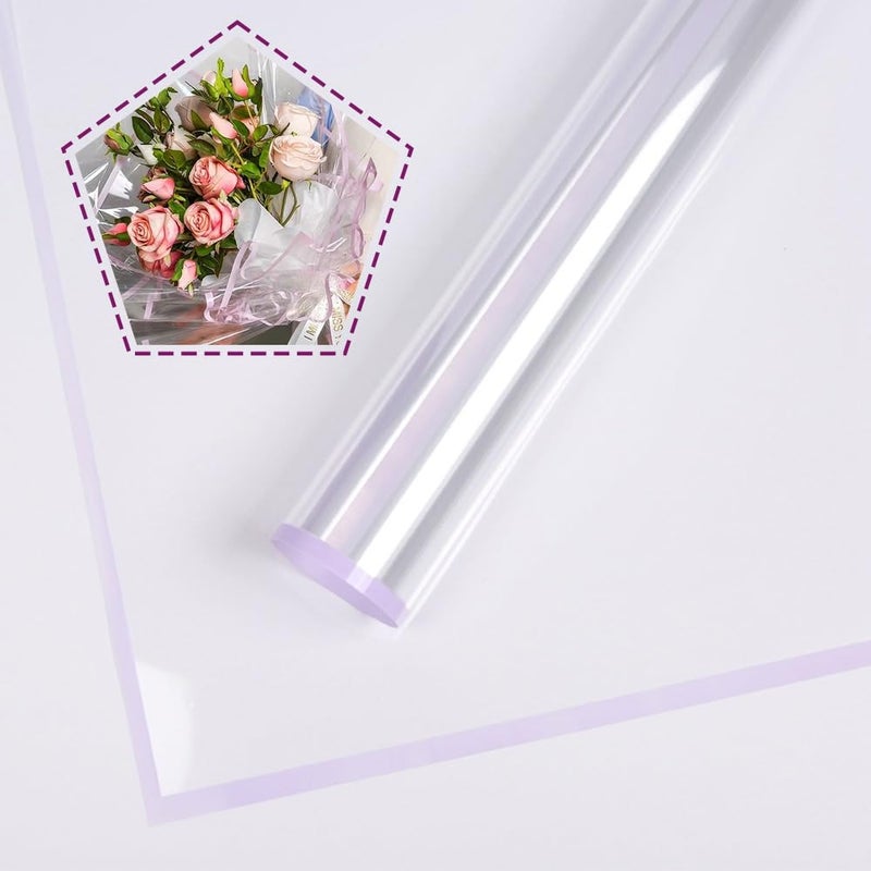 Saksham Coloured Border Clear Waterproof Floral Wrapping Paper (10 Sheets 58cm x 58cm) | Transparent Bouquet Wrap Sheets for Flowers (Lavender) | Korean Style Gift Wrap | Get 1 Free Pull Bow Ribbon - Image 1