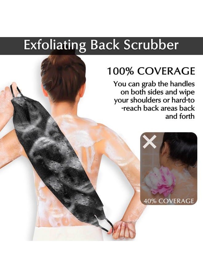 Anezus Exfoliating Back Scrubber Bath Gloves Set, Shower Towel With For Body Scrub, Cleaner Wash To Remove Dead Skin (Black) - Image 4
