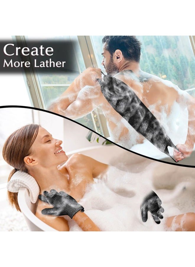 Anezus Exfoliating Back Scrubber Bath Gloves Set, Shower Towel With For Body Scrub, Cleaner Wash To Remove Dead Skin (Black) - Image 2