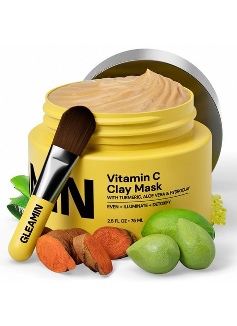 Vitamin C Clay Mask For Dark Spots,10-Minutes Turmeric Clay Face Mask Skin Care, Deep Cleansing Pores - Facial Improves Uneven Tone, Post-Blemish, Visibly Brighten, Scarring & Texture - 2.5 Oz