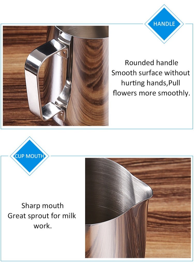 Generic - Milk Frothing Pitcher 350ml Stainless Steel Coffee Cup with Measuring Scale, For Frothing and Steaming Milk, Espresso Steaming Pitcher Silver - Image 1