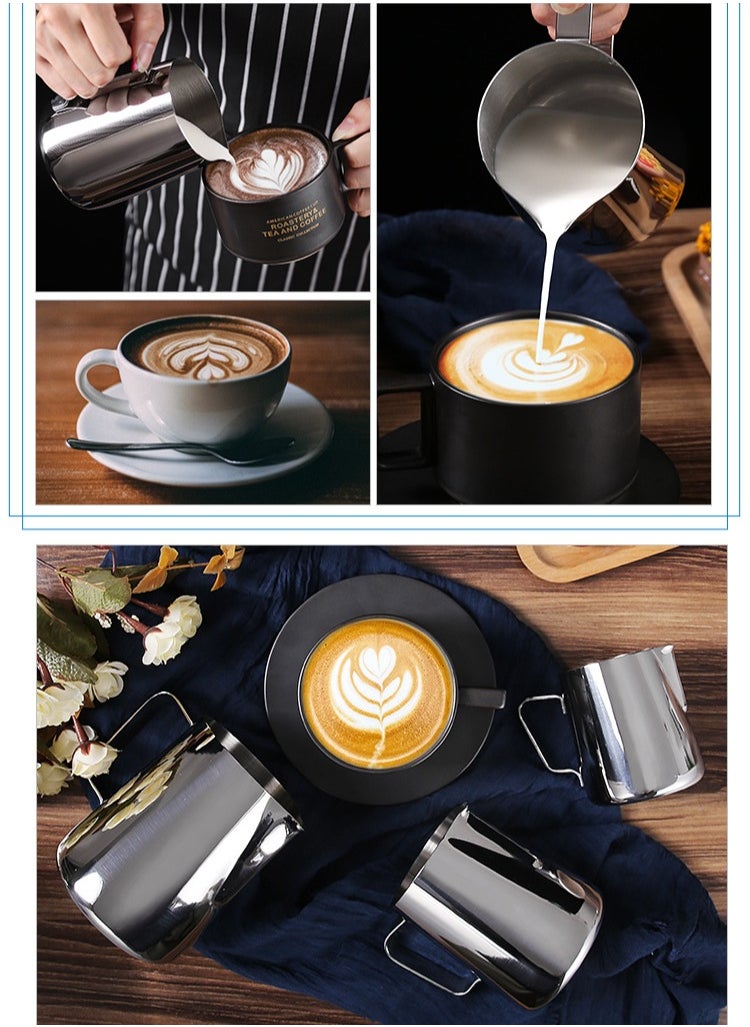 Generic - Milk Frothing Pitcher 350ml Stainless Steel Coffee Cup with Measuring Scale, For Frothing and Steaming Milk, Espresso Steaming Pitcher Silver - Image 1