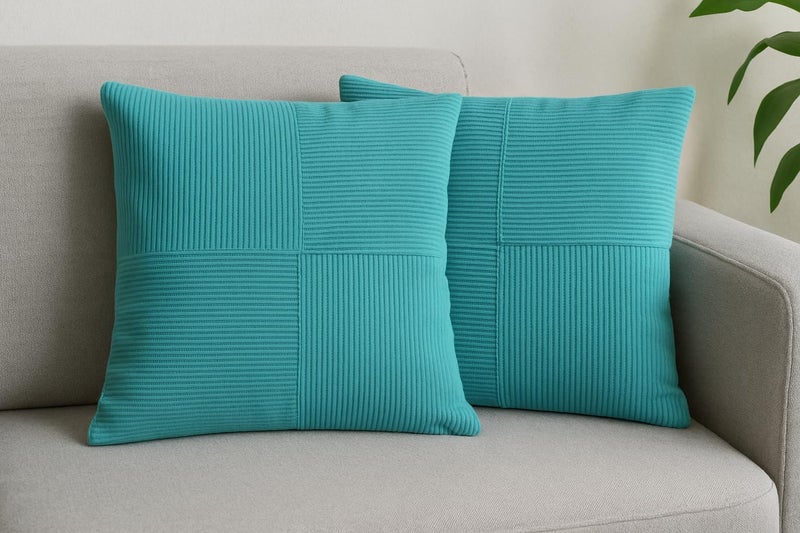 Guffaw Corduroy Pillow Covers Boho Decorative Spliced Throw Pillow Covers Soft Solid Couch Pillowcases Cross Patchwork Cushion Covers for Living Room Bed Sofa 16x16 inch (2, Aqua) - Image 4