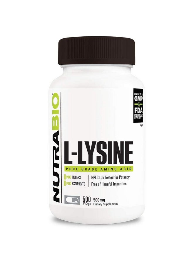 NutraBio Llysine (500Mg) Pure Grade Amino Acid 500 Vegetable Capsules Essential Amino Acid Nongmo Gluten Free Vegan  - Image 1