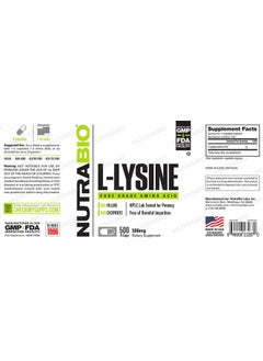 NutraBio Llysine (500Mg) Pure Grade Amino Acid 500 Vegetable Capsules Essential Amino Acid Nongmo Gluten Free Vegan  - Image 4