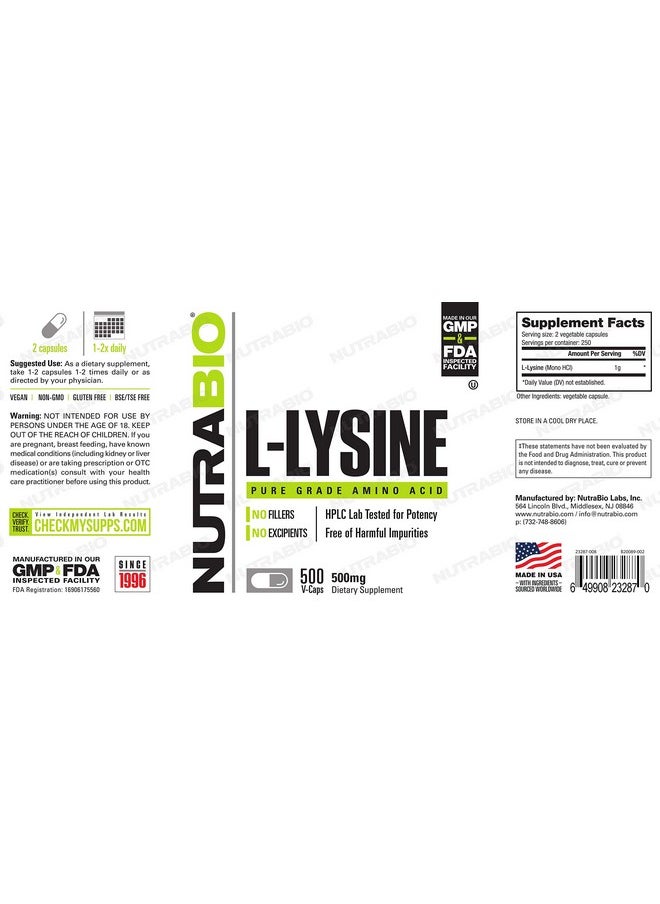 NutraBio Llysine (500Mg) Pure Grade Amino Acid 500 Vegetable Capsules Essential Amino Acid Nongmo Gluten Free Vegan  - Image 4
