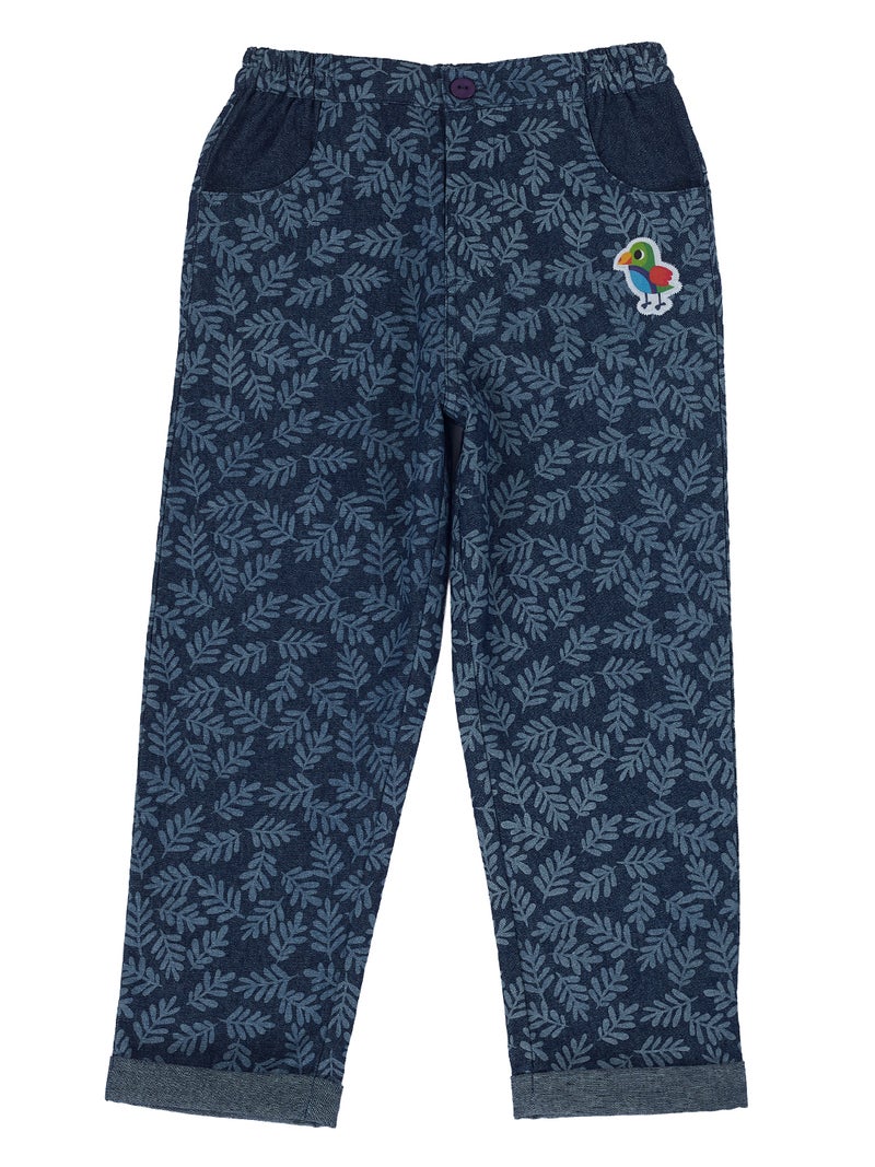 Pranava Leaf Print Denim Pants for Girls - Image 2