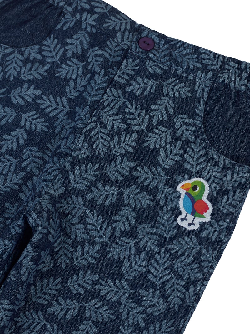 Pranava Leaf Print Denim Pants for Girls - Image 4