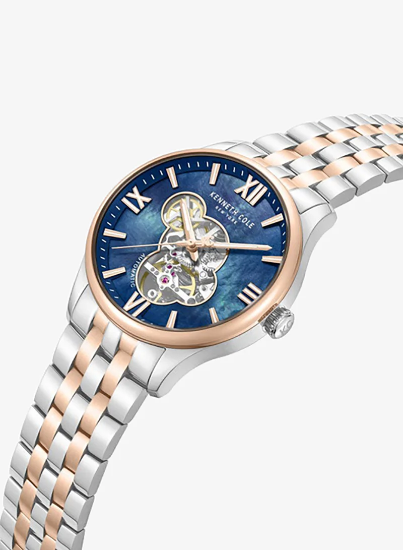 كينيث كول نيو يورك Blue Mother Of Pearl Dial Stainless Steel Bracelet Multifunction Watch for Men, 43mm