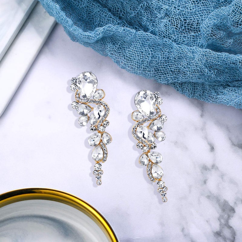 BriLove Women's Wedding Bridal Dangle Earrings Bohemian Boho Crystal Multiple Teardrop Chandelier Long Jewelry Gold-Toned Clear - Image 4
