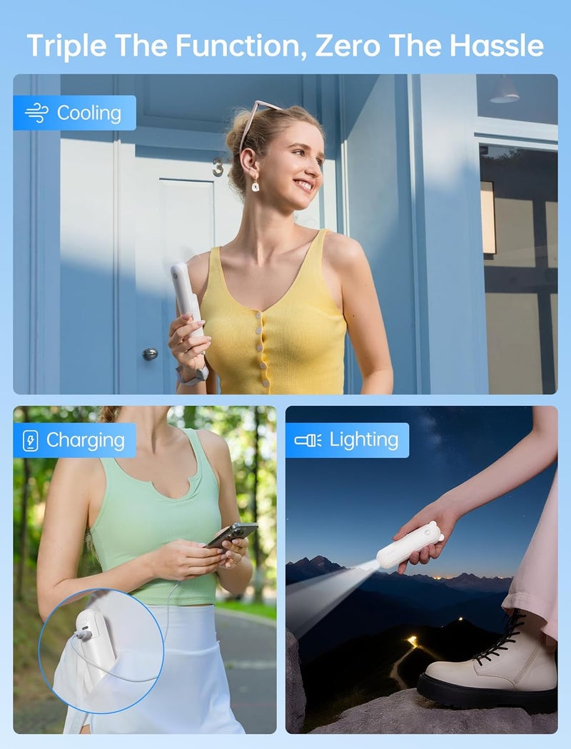 JISULIFE Gizlife 3-in-1 Portable Handheld Fan with USB Rechargeable Battery, 14-21 Hours Runtime, Power Bank Function, White - Image 2