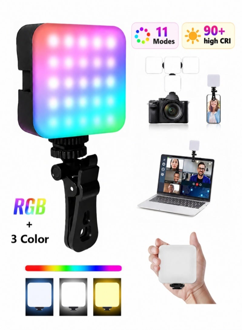 ZAFRA RGB Photography Light Clip on Phone Laptop, Rechargeable RGB Video Light, USB-C Charging, 3000-7000K 11 Light Modes, Portable LED Camera Fill Light Panel, Pocket LED Phone Light, Light for Video Conference,TikTok,Youtube, Selfie, Live Streaming - Image 1
