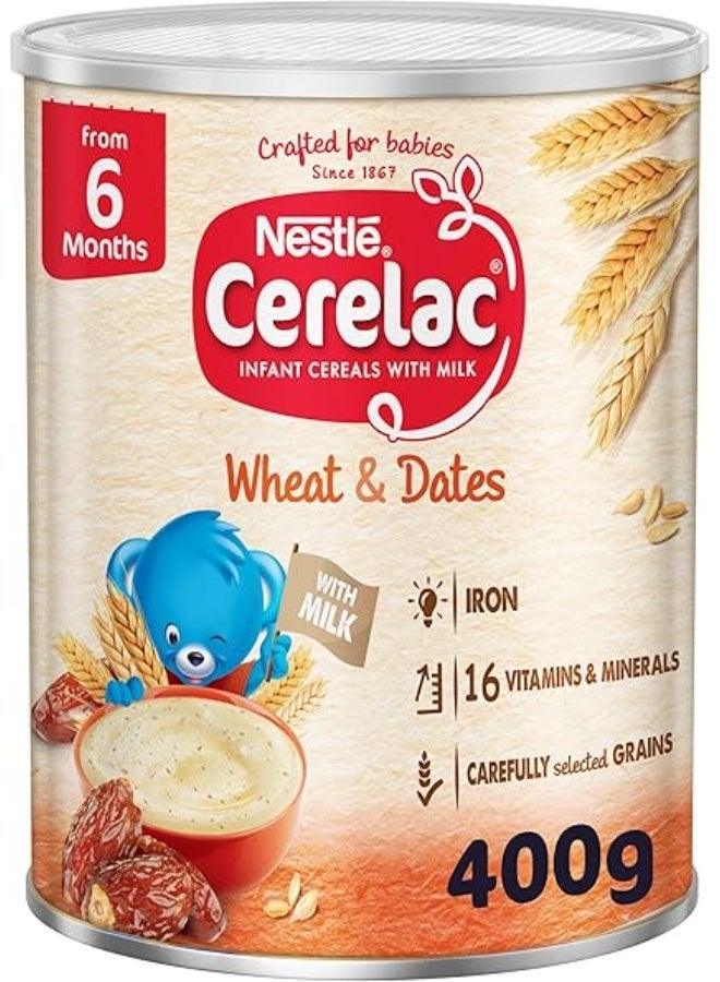 Nestle Cerelac Wheat & Dates Infant Cereal 400g – Baby Food for 6+ Months – Iron Fortified Growth & Nutrition