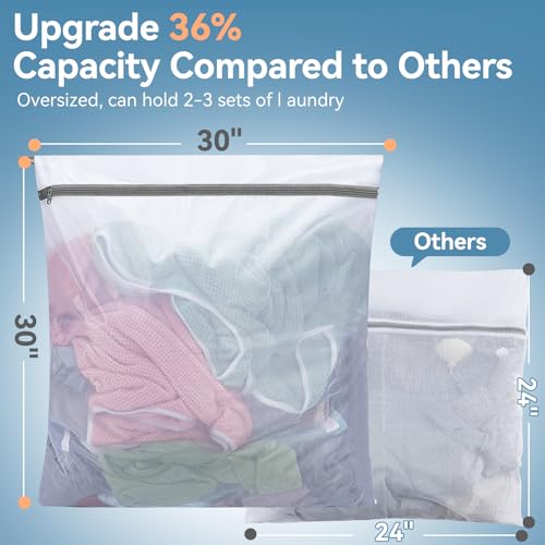 Hoodeet Extra Large Mesh Laundry Bags for Delicates,30"x30" Laundry Bags Mesh Wash Bags for Washing Machine, Delicate Laundry Bag, Travel Clothing Storage Bags for Cruise, Camping, College (2 Pack) - Image 2