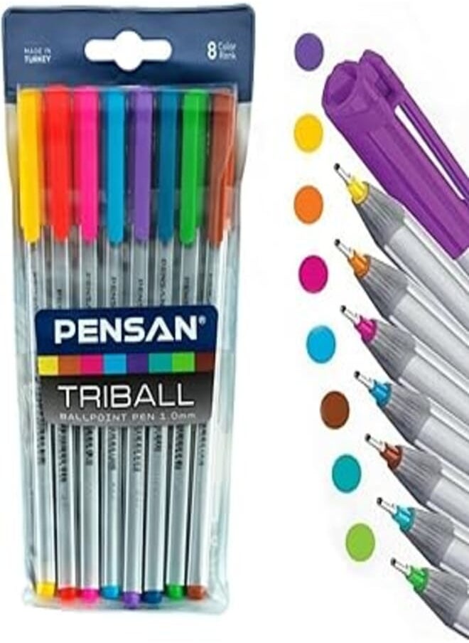 Pensan Pensan 1003 High Quality Ballpoint Pens 1.0mm Pack Of 8 Colored Pens For Office And School- Multi Color 