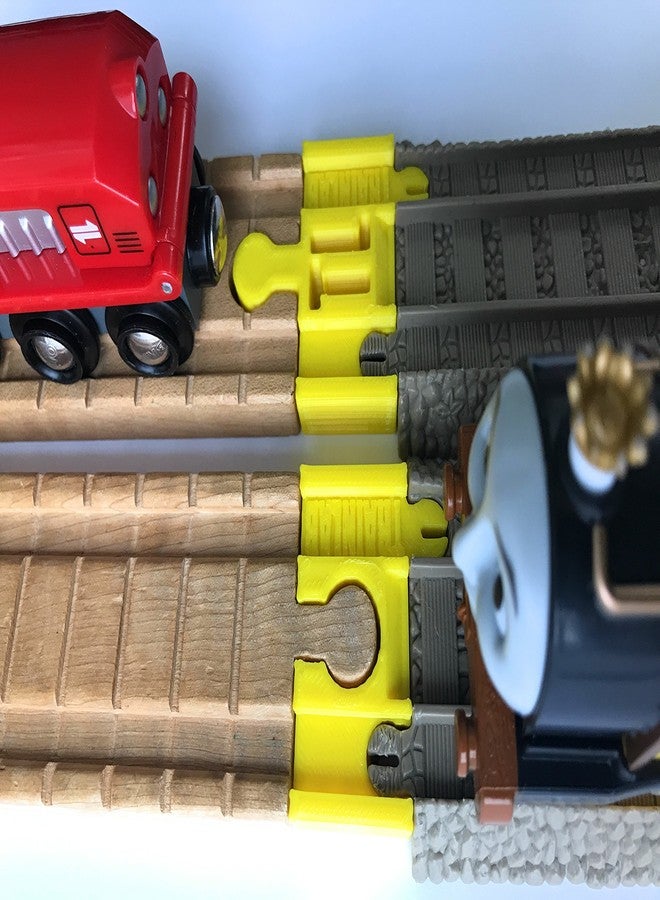 TrainLab Adapters Compatible with Trackmaster (2009 Brown) to Wooden Railway Train Tracks (2pc) (Yellow) - Image 3