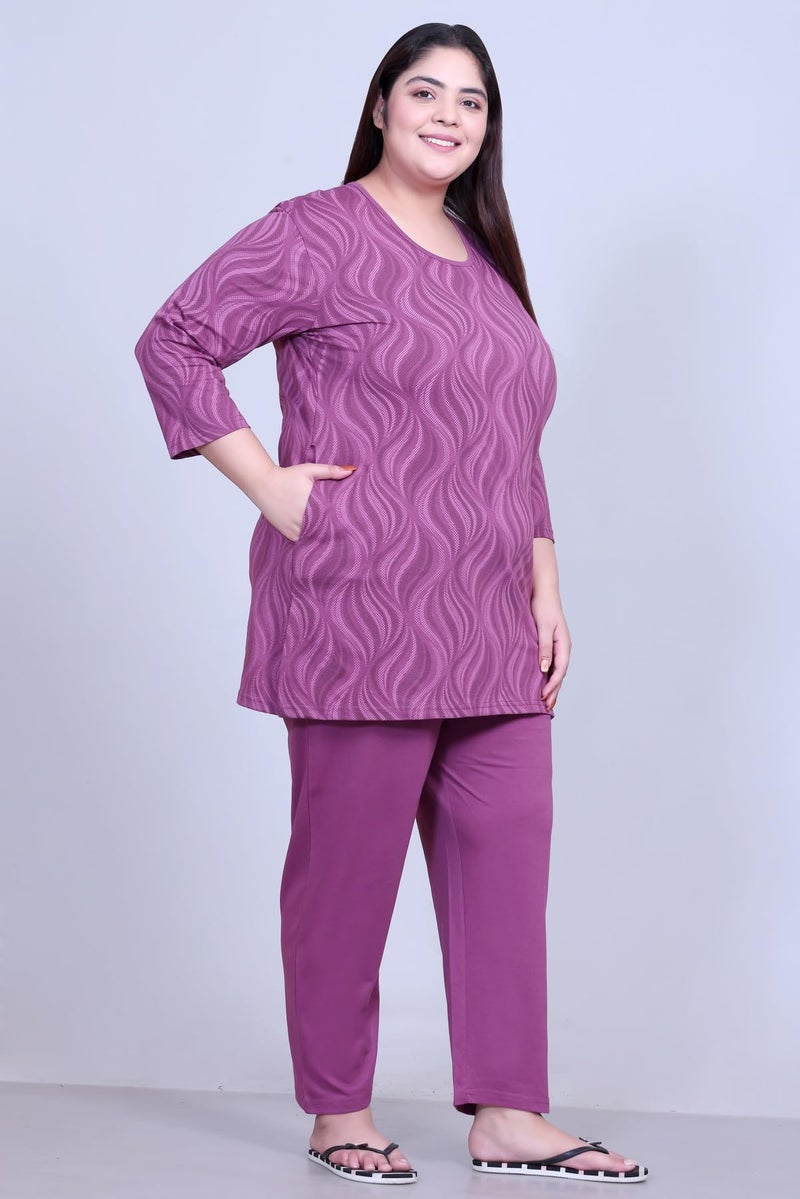 In Love Women's Cotton All Over Printed Full Sleeve Plus Size Semi Long T-Shirt - Image 2