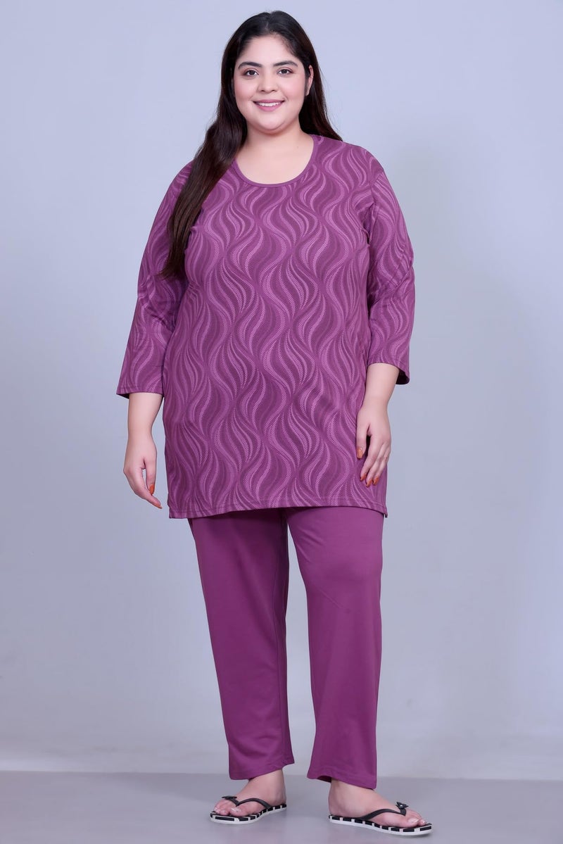 In Love Women's Cotton All Over Printed Full Sleeve Plus Size Semi Long T-Shirt - Image 3