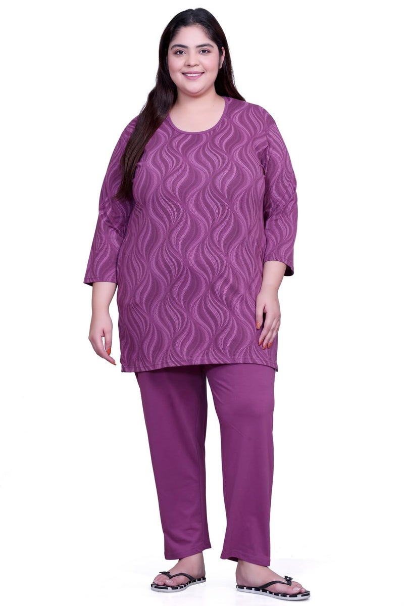 In Love Women's Cotton All Over Printed Full Sleeve Plus Size Semi Long T-Shirt - Image 1