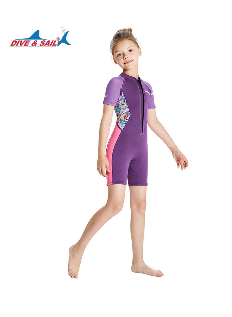 DIVE & SAIL Keep Warm Children Diving Suit Three-layer High Elastic Wetsuit For Girls Purple - Image 1
