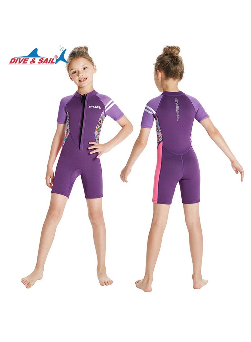 DIVE & SAIL Keep Warm Children Diving Suit Three-layer High Elastic Wetsuit For Girls Purple - Image 2