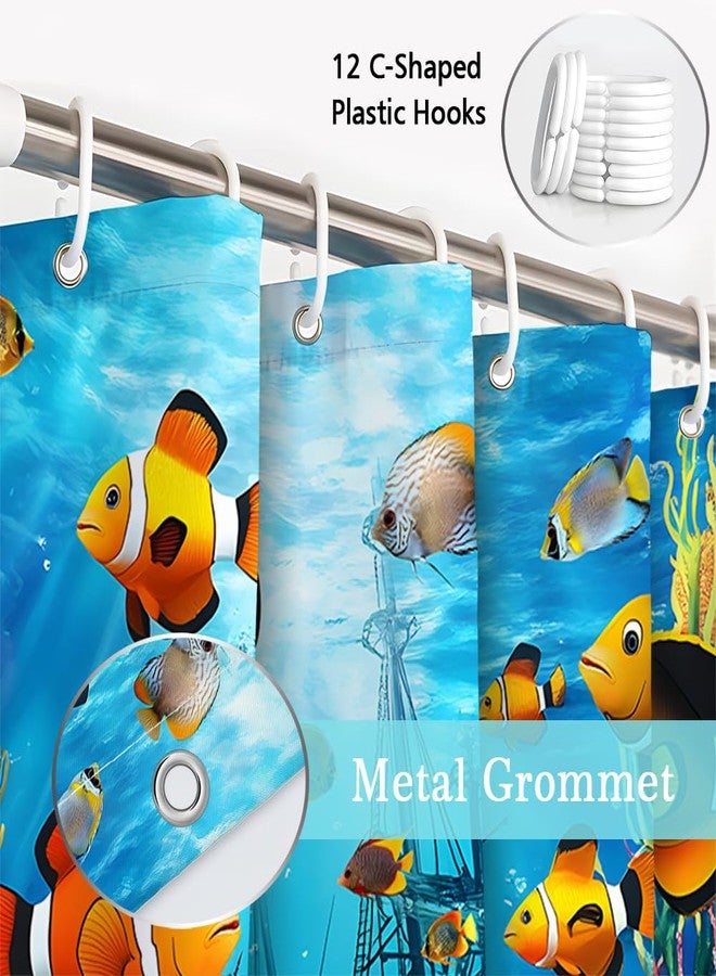 Ocean Underwater World Shower Curtain Colorful Fish Shower Curtain Sea Tropical Fishes Turtle Coral in The Deep Sea Blue Ocean Polyester Fabric Bathroom Decorative Curtain 70 x 70 inches - Image 4