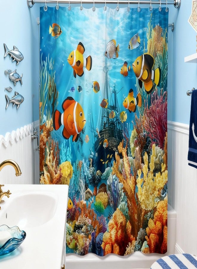Ocean Underwater World Shower Curtain Colorful Fish Shower Curtain Sea Tropical Fishes Turtle Coral in The Deep Sea Blue Ocean Polyester Fabric Bathroom Decorative Curtain 70 x 70 inches - Image 3