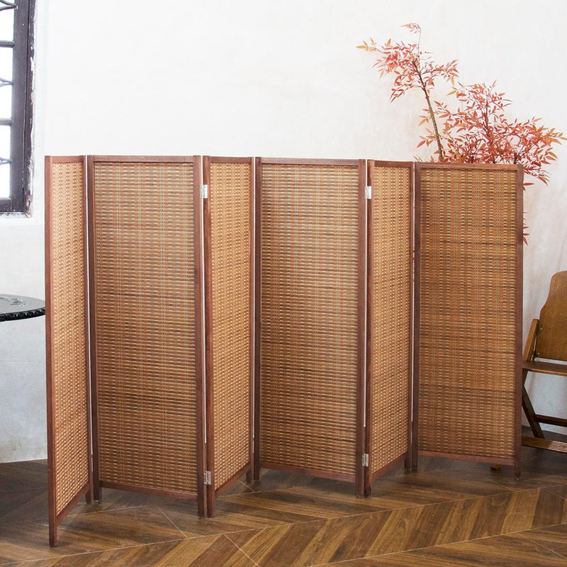 Furnnylane 6 Panel Short Room Divider Screen,Brown Freestanding Partition,Small Bamboo Panel Divider for Room Seperation,3.95 FT Tall - Image 5