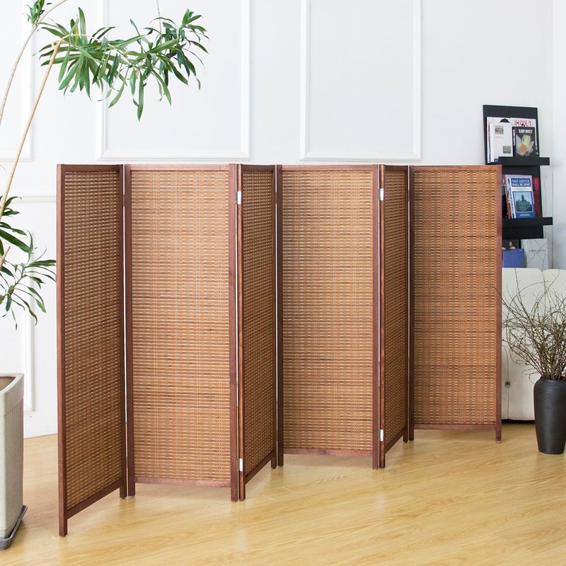 Furnnylane 6 Panel Short Room Divider Screen,Brown Freestanding Partition,Small Bamboo Panel Divider for Room Seperation,3.95 FT Tall - Image 3